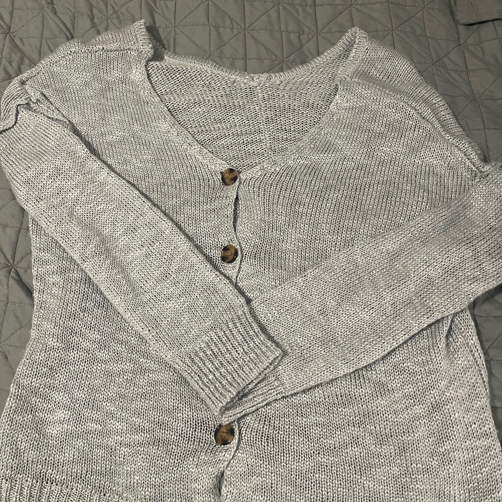 Hippie Rose Light Gray Button-Up Cardigan